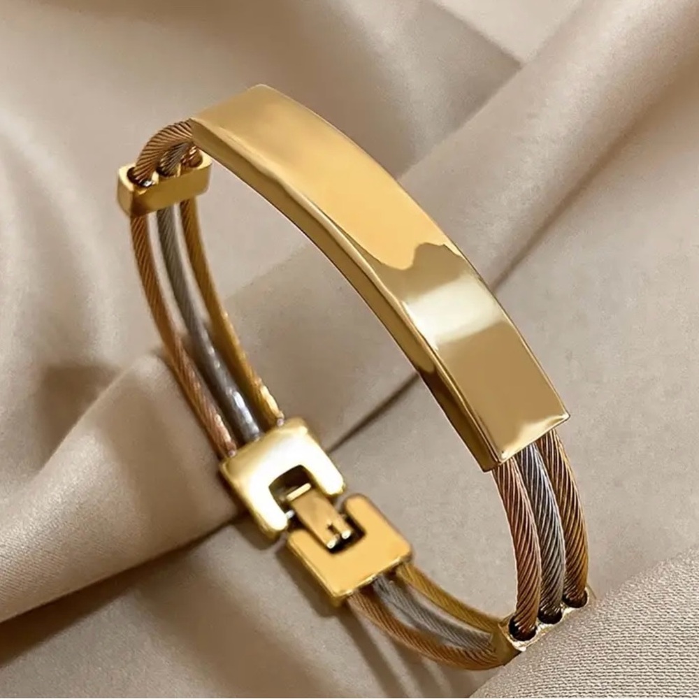Stainless Steel Gold and Silver Cable Bracelet - Picture 2 of 3